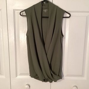 Loft Factory Sleeveless Low Front Draped Blouse Olive Green Size XS